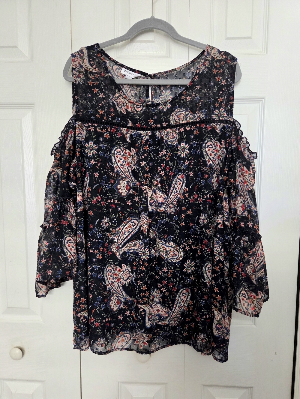 Westport Cold Shoulder Floral Paisley Blouse - Black